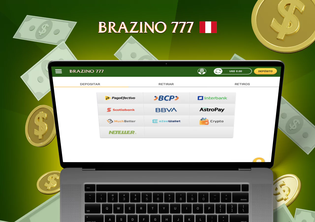Métodos de pago disponibles en la plataforma Brazino777